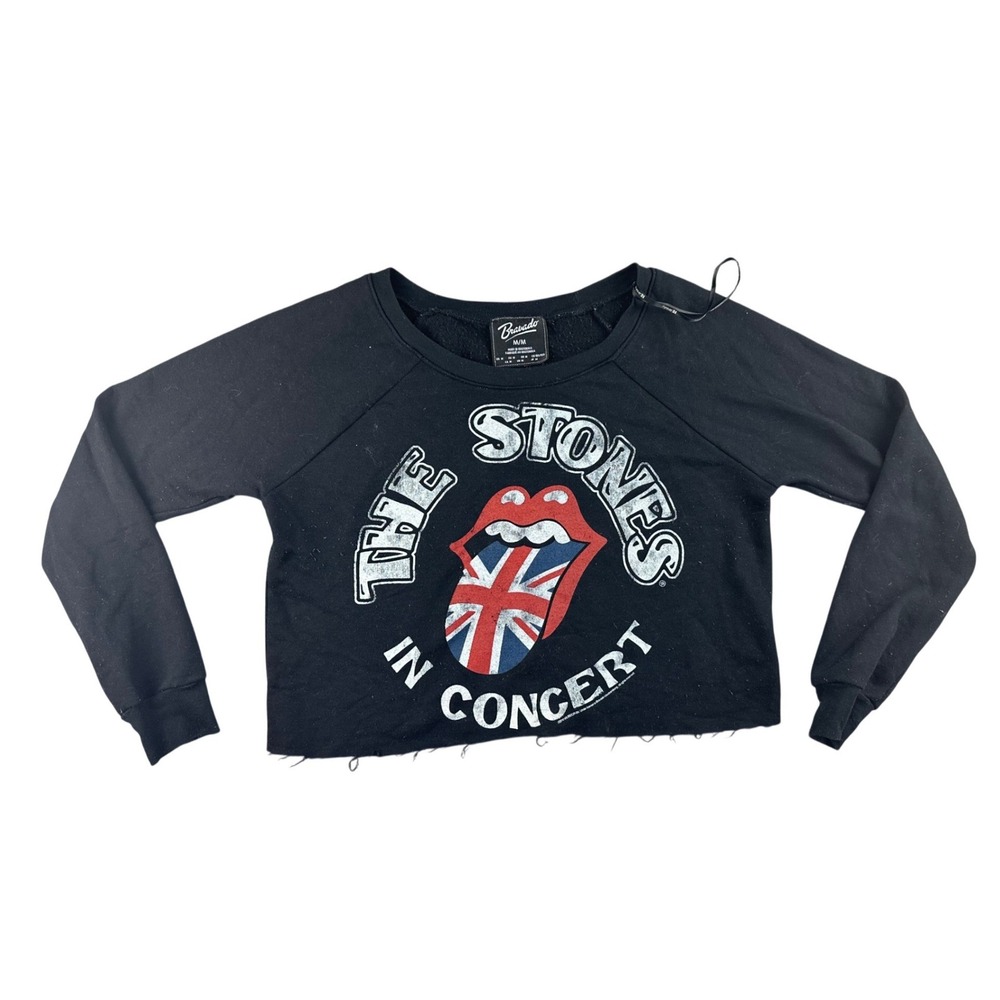 Bravado Forever 21 Rolling Stones Sweatshirt M Black Cropped Union Jack Graphic